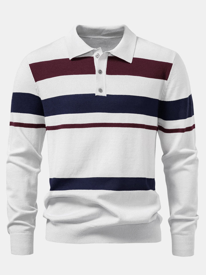 Long Sleeve Stripe Knit Polo Shirt &amp; Slim Fit Tapered Trousers