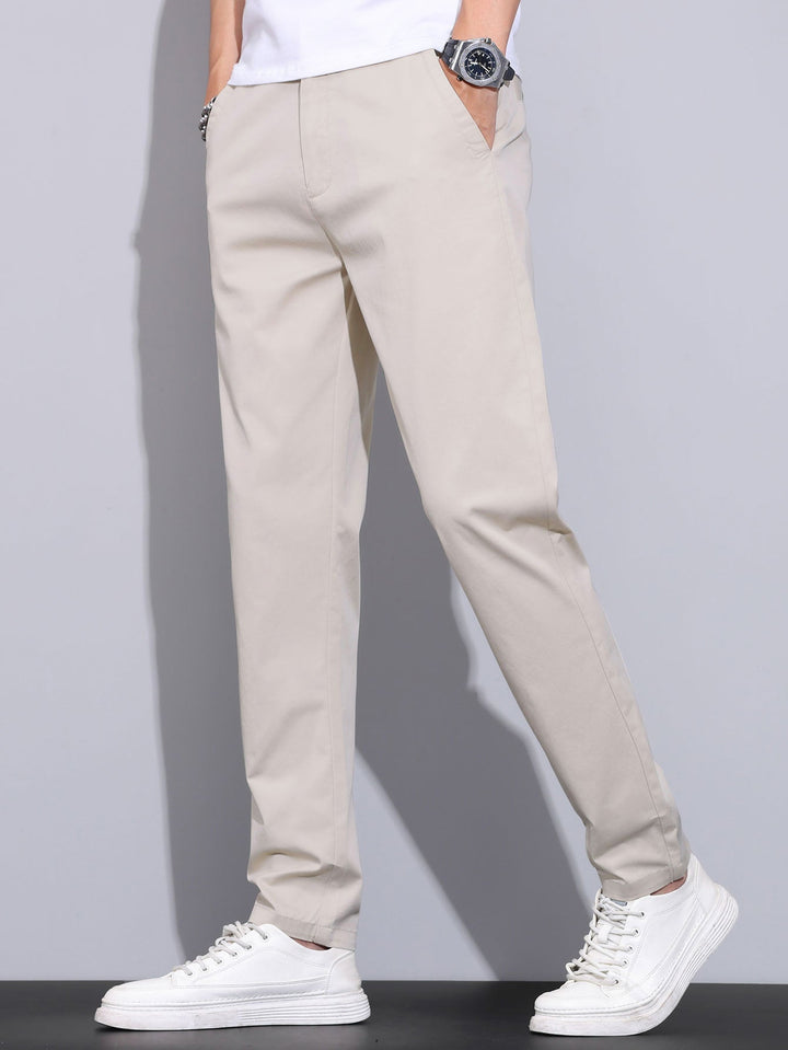 Contrast Trim Textured Zipper Knit Polo &amp; Elastic Waist Straight Leg Trousers