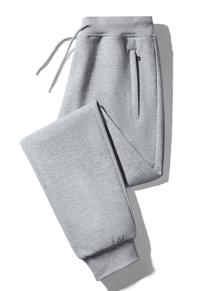 Solid Zipper Pocket Cotton Jogger Pants