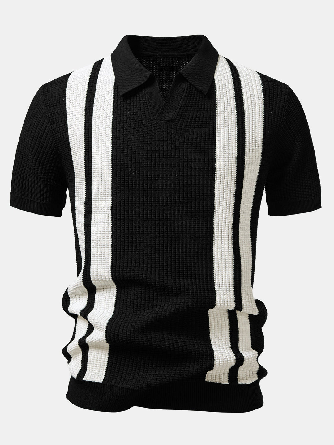 Stripe Johnny Collar Knit Polo &amp; Slim Fit Tapered Trousers