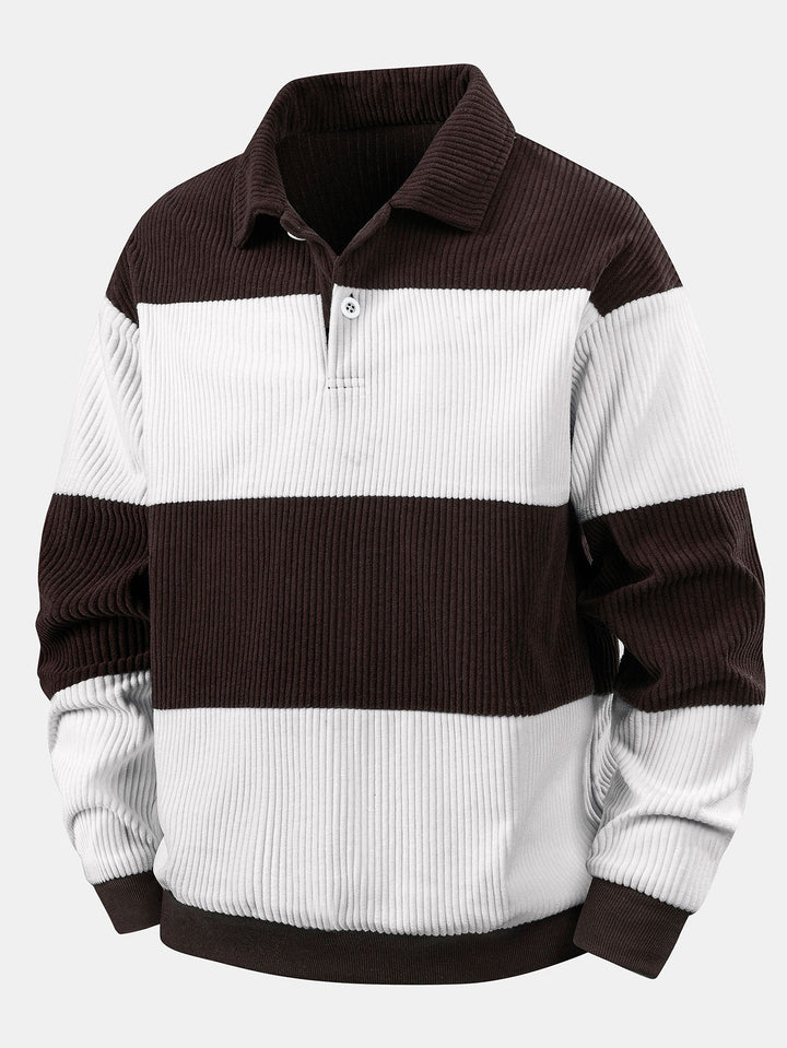 Contrast Corduroy Polo Sweatshirt &amp; Corduroy Jogger Pants