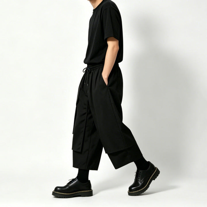 Multi-Panel Elastic-Waist Drapey Wide-Leg Pants