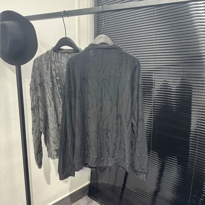 Irregular Cut-out V-neck Long-sleeve Top