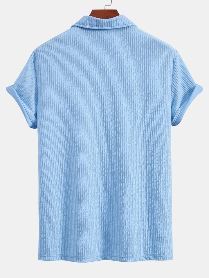 Short Sleeved V-Neck Ribbed Polo &amp; Straight Leg Ribbed Pants