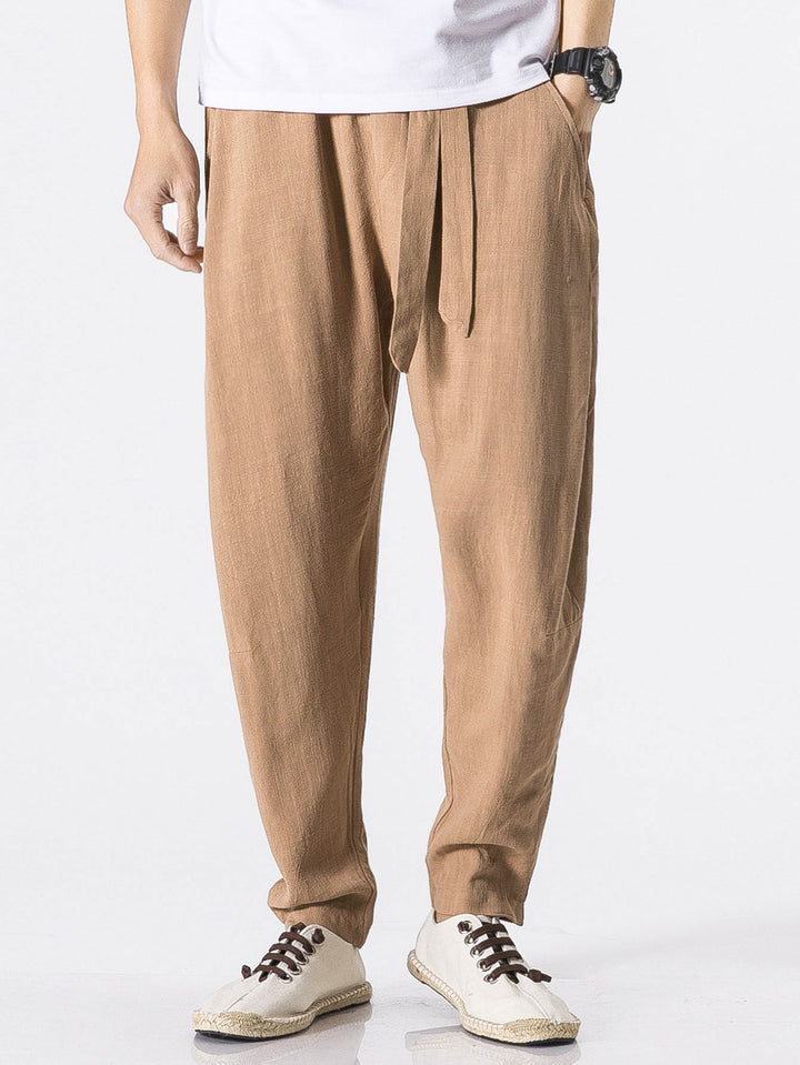 Detachable Belt Relax Fit Linen And Cotton Blend Harem Pants