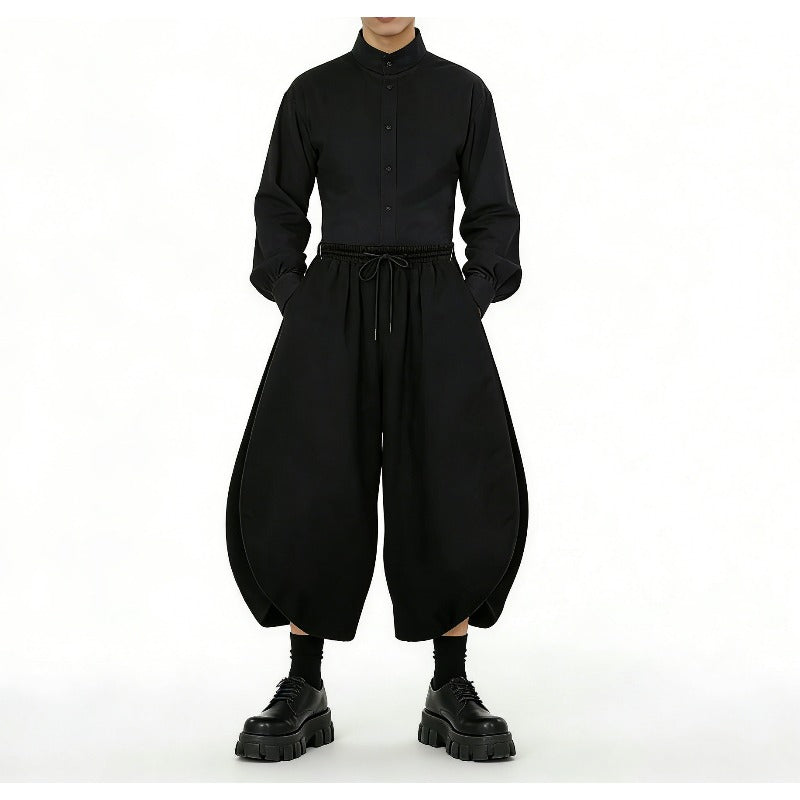 Japanese High-Waisted Loose-Fit Cropped Trousers