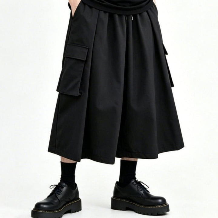 High-Waisted Pockets Wide-Leg Skirt-Pants