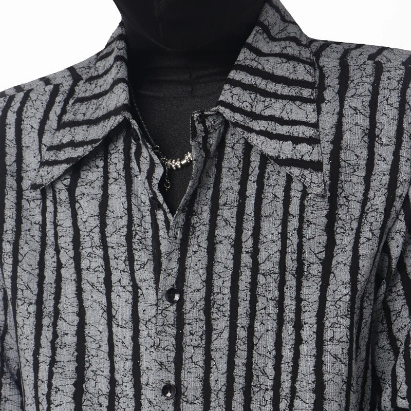 Structured-Shoulder Striped Loose Drape Shirt