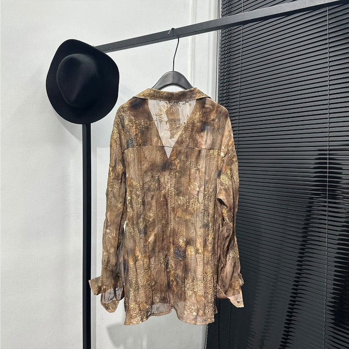 Distressed Wrinkled Printed Long-Sleeve Shirt