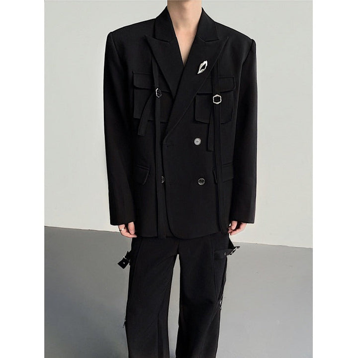 Ribbon-designed Padded-shoulder Suit Jacket