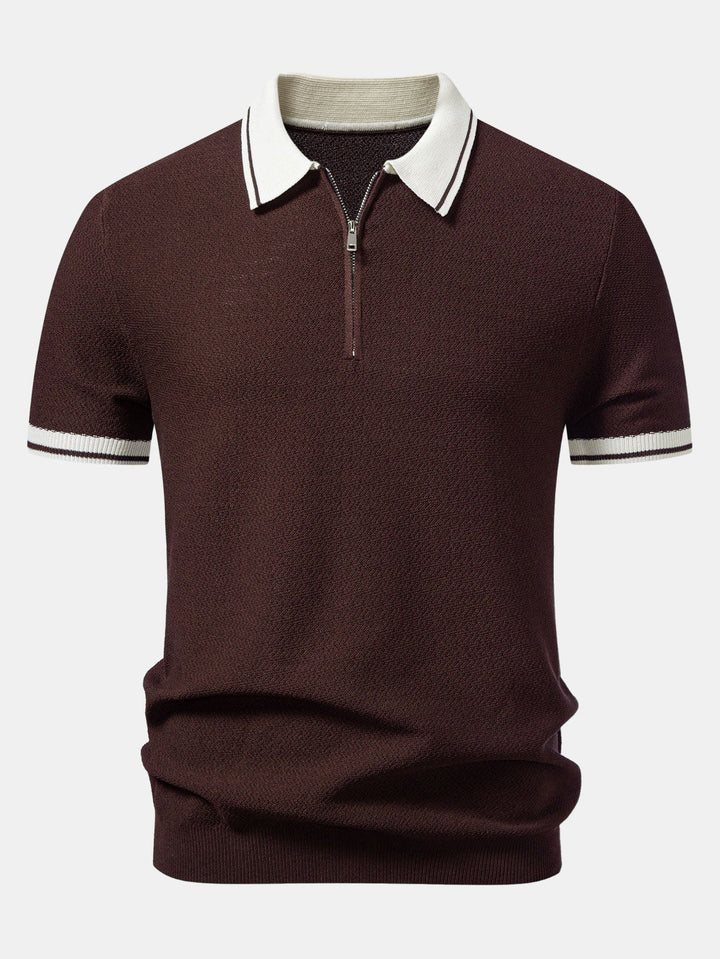 Contrast Zipper Knit Polo &amp; Slim Fit Tapered Trousers