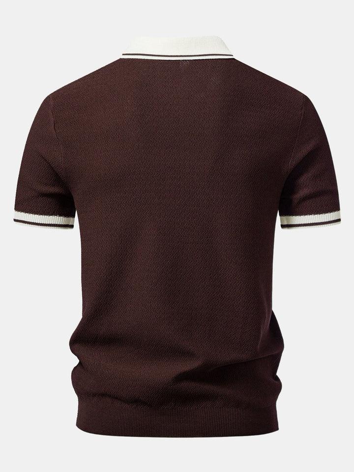 Contrast Zipper Knit Polo &amp; Slim Fit Tapered Trousers