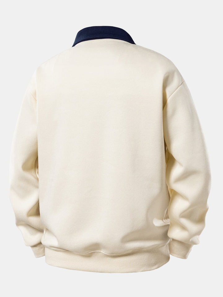 Relax Fit Ghost Drinking Coffee Print Contrast Polo Sweatshirt &amp; Straight Leg Pleated Pintuck Sweatpants