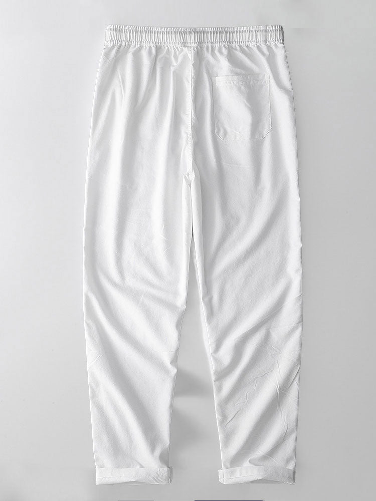 Geometric Jacquard Open Knit Polo &amp; Straight Leg Linen Pants