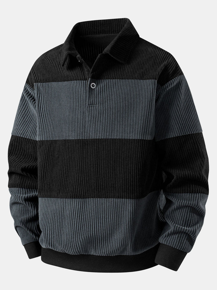 Contrast Corduroy Polo Sweatshirt &amp; Corduroy Jogger Pants