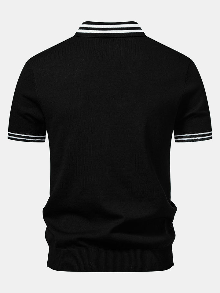 Contrast Trim Twisted Jacquard Knit Polo &amp; Slim Fit Tapered Trousers
