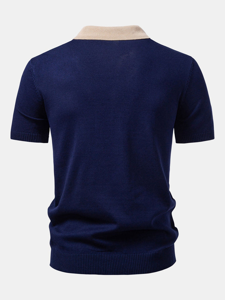 Textured Color Block Knit Polo &amp; Slim Fit Tapered Trousers