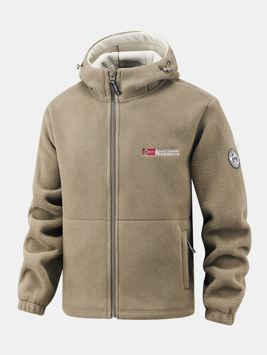 Polar Fleece Zipper Pocket Hooded Coat