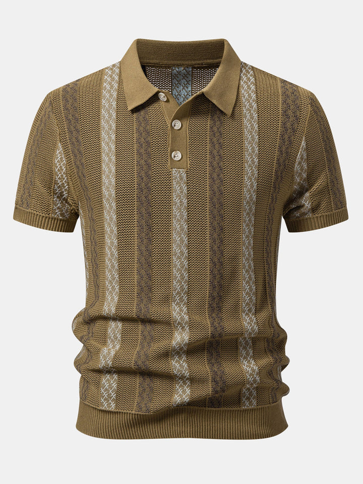 Striped Textured Knit Polo &amp; Elastic Waist Chino Shorts