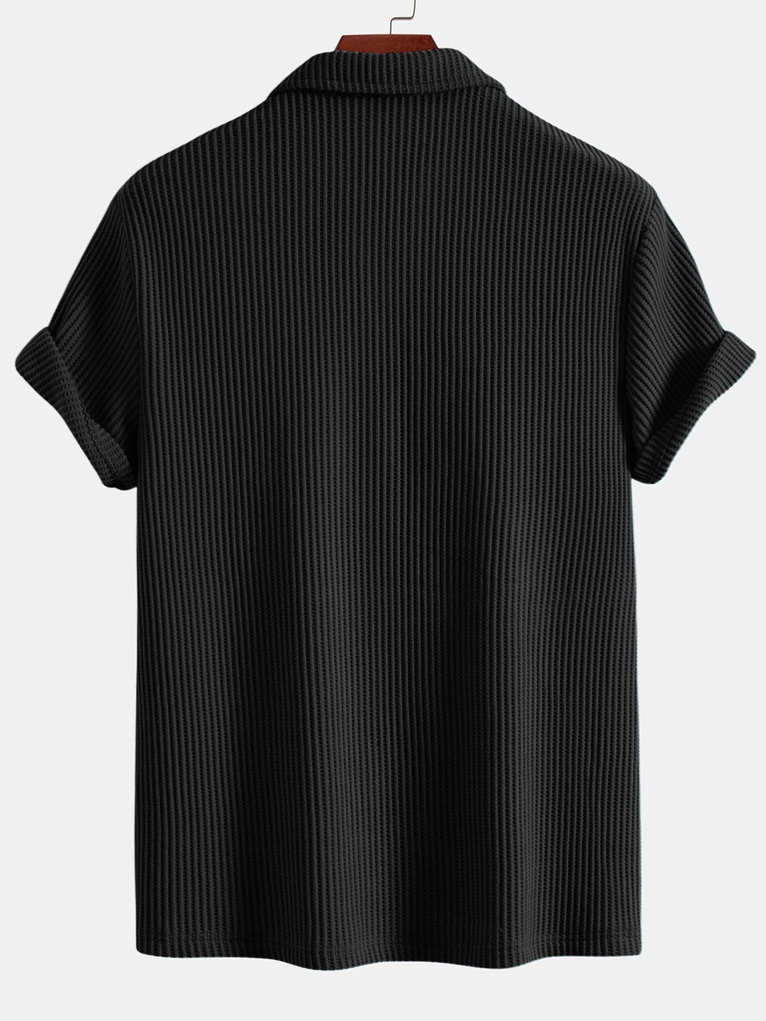 Short Sleeved Waffle V-neck Polo &amp; Drawstring Knitted Waffle Shorts