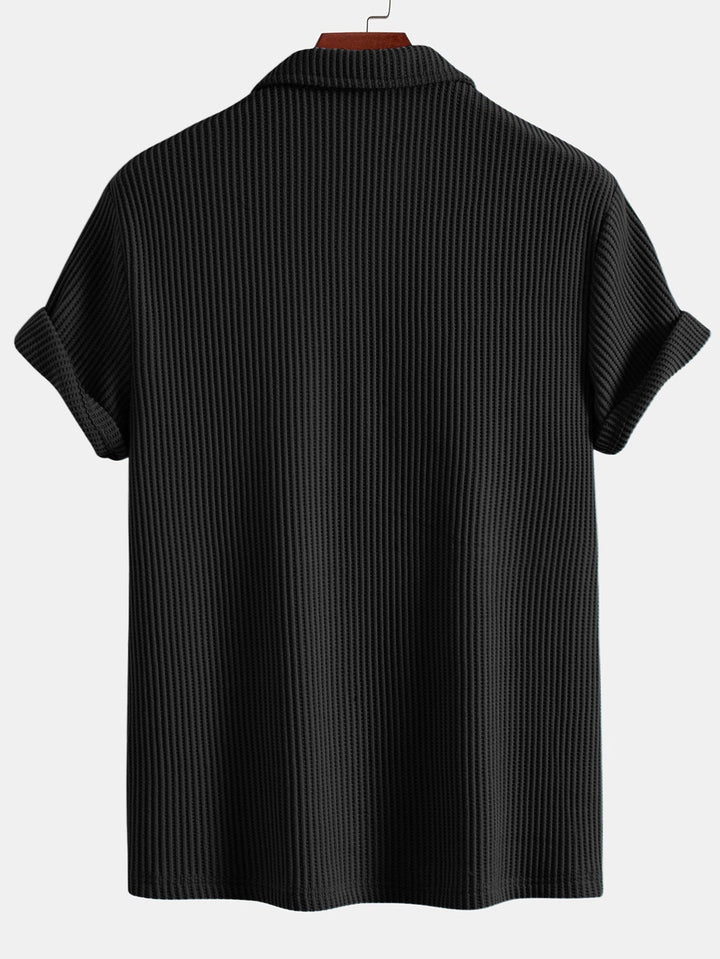 Short Sleeved Waffle V-neck Polo &amp; Drawstring Knitted Waffle Shorts