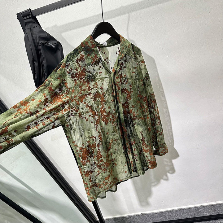 Floral Mesh Lapel Shirt