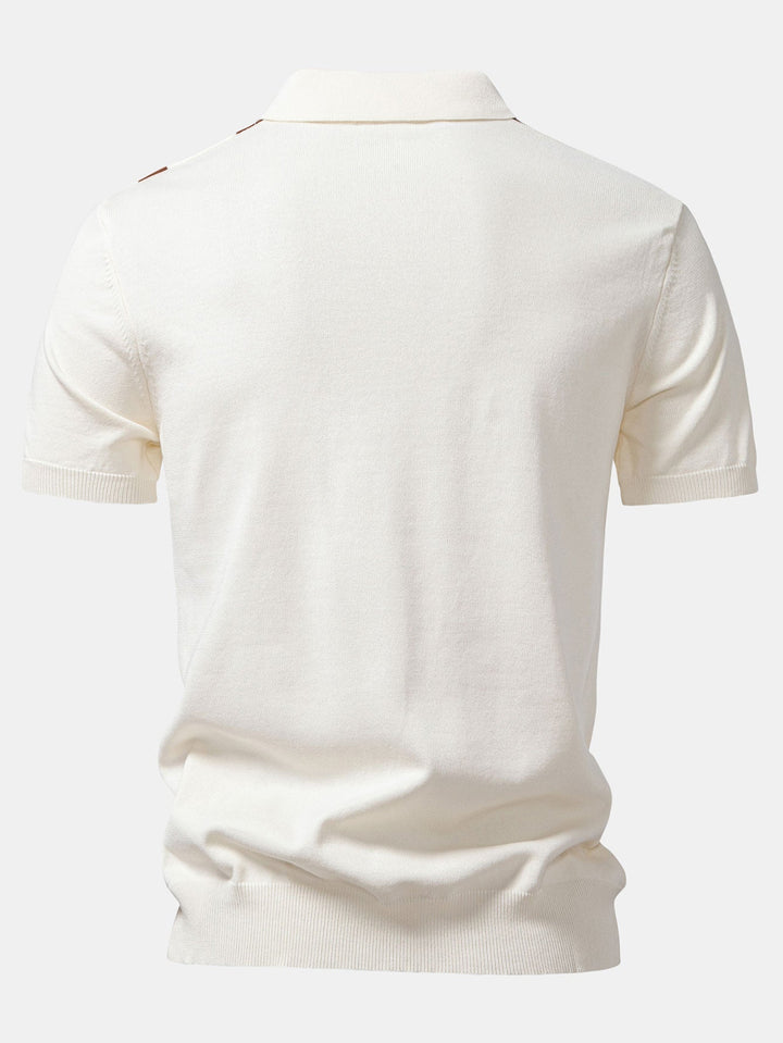 Stripe Geometric Jacquard Knitted Polo Shirt &amp; Cotton Chino Shorts