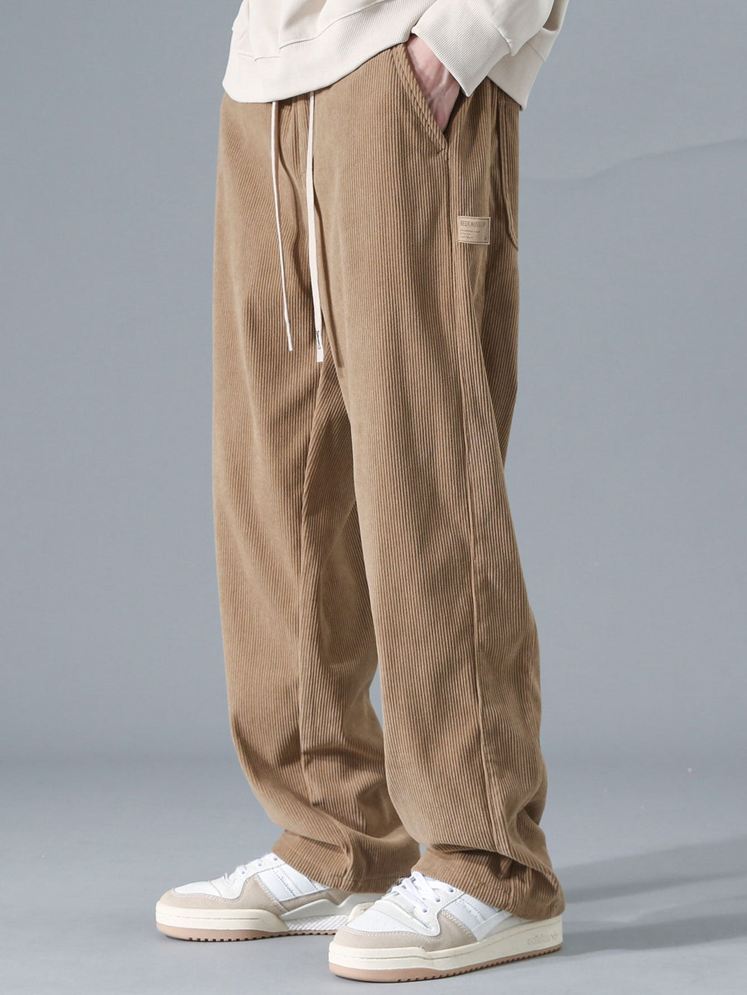 Relax Fit Contrast Corduroy Polo Collar Sweatshirt &amp; Straight Leg Corduroy Pants