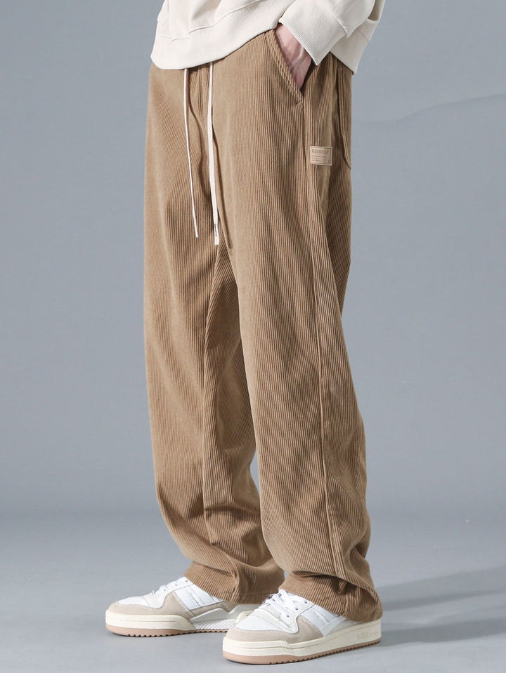 Relax Fit Contrast Corduroy Polo Collar Sweatshirt &amp; Straight Leg Corduroy Pants