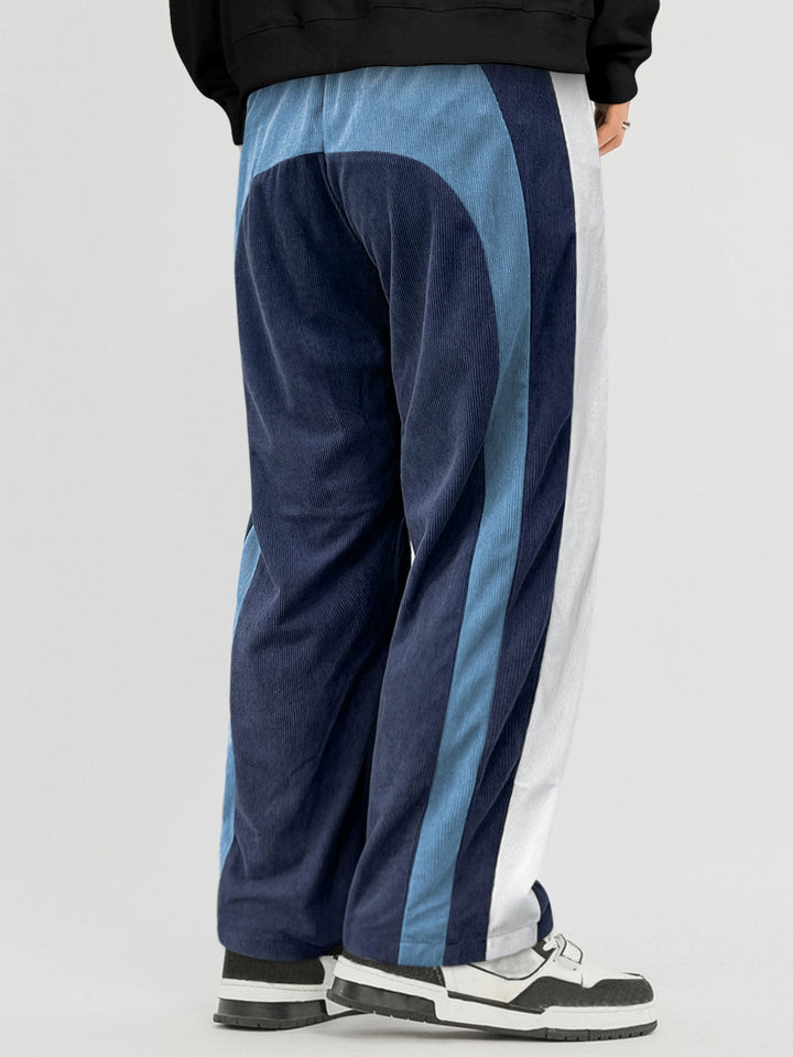 Color Block Corduroy Straight Leg Pants