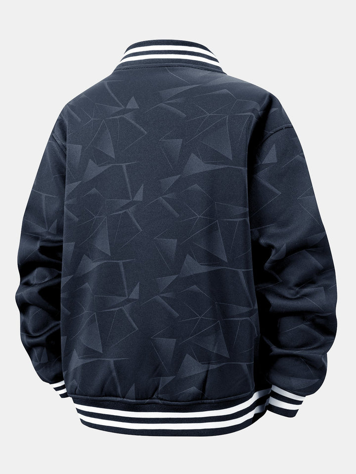 Teddy Lined Geometric Print Baseball Jacket