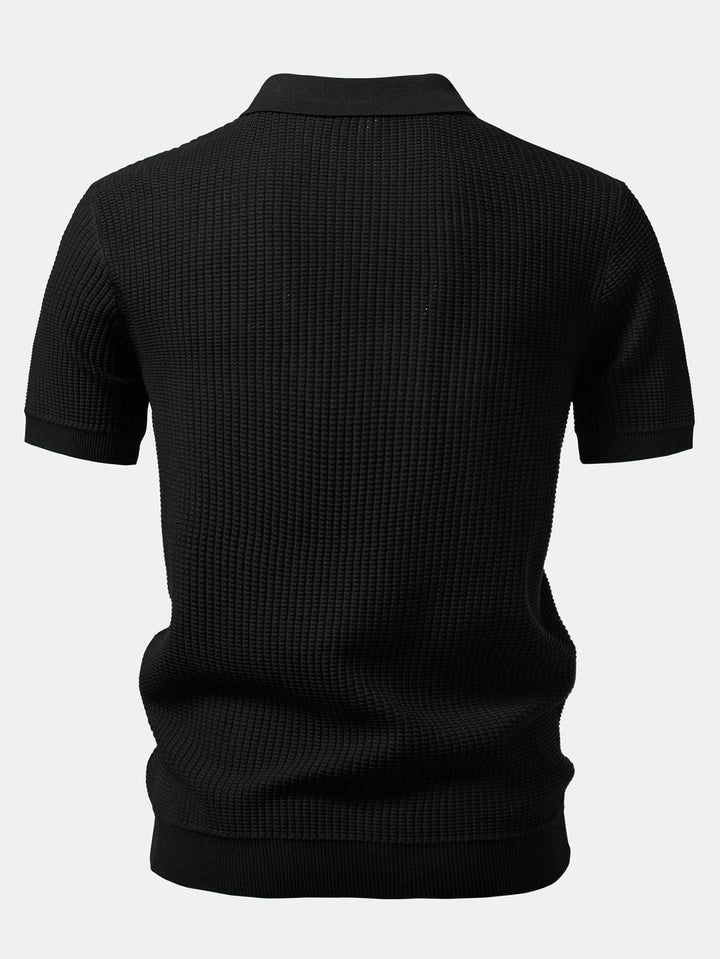 Stripe Johnny Collar Knit Polo &amp; Straight Leg Ribbed Pants