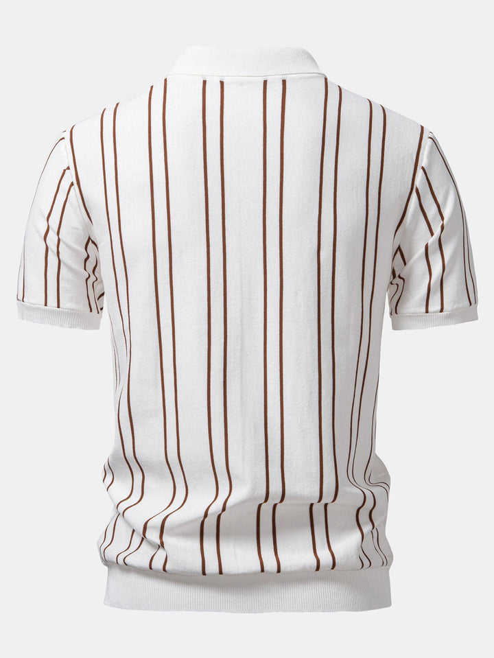 Striped Knitted Polo Shirt &amp; Slim Fit Tapered Trousers