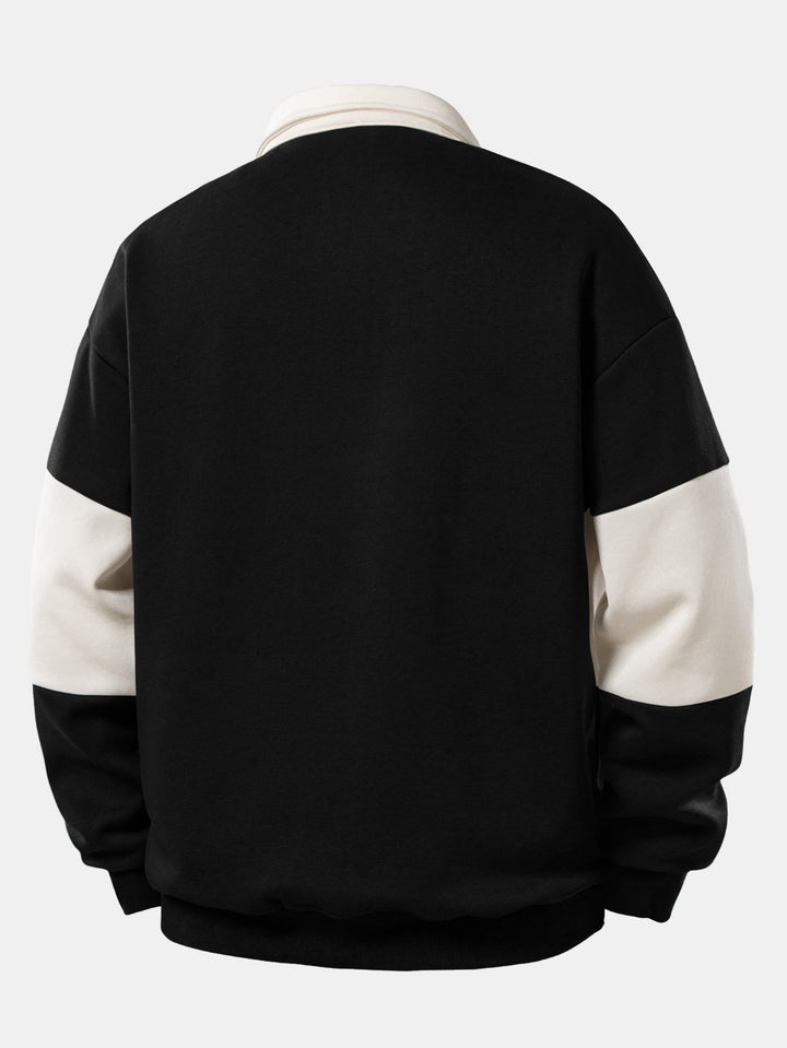 Relax Fit Color Block Polo Collar Sweatshirt &amp; Straight Leg Pleated Pintuck Sweatpants