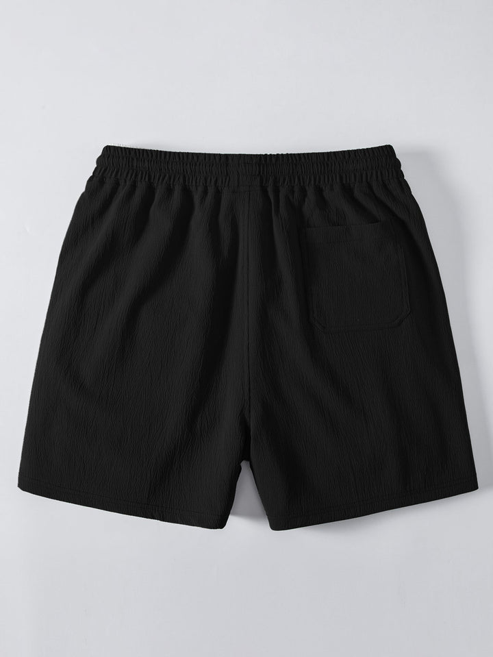 Crochet  V Neck Polo Shirt &amp; Crinkle Textured Drawstring 5" Shorts