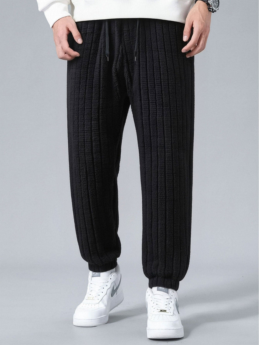 Striped Teddy Fleece Jogger Pants