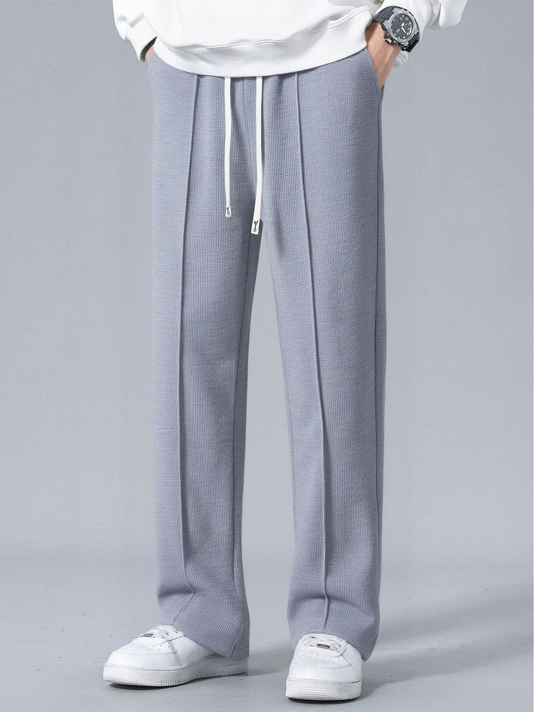 Waffle Pleated Pintuck Straight Leg Pants