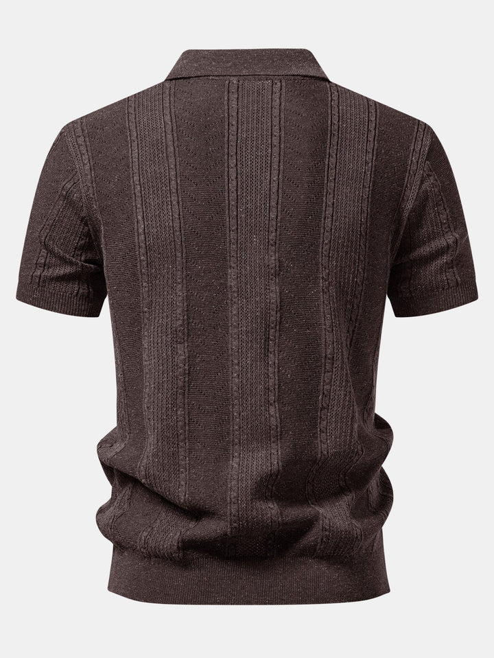Linen Textured Knit Polo &amp; Slim Fit Tapered Trousers
