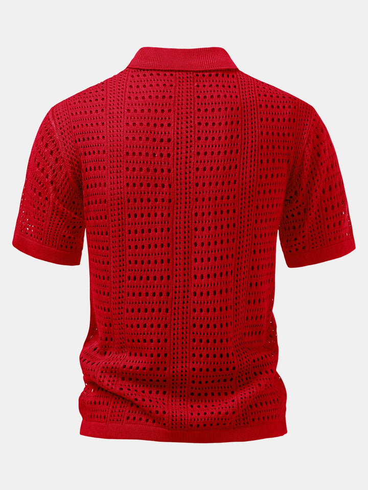 Crochet  V Neck Polo Shirt &amp; Straight Leg Linen Pants