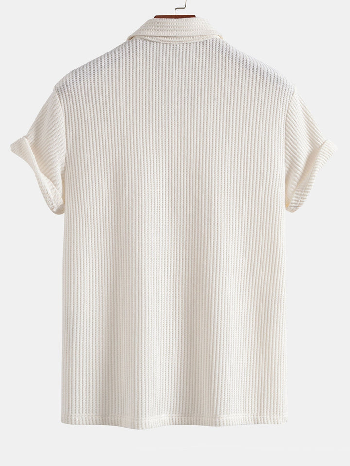 Short Sleeved Waffle Polo &amp; Drawstring Knitted Waffle Shorts