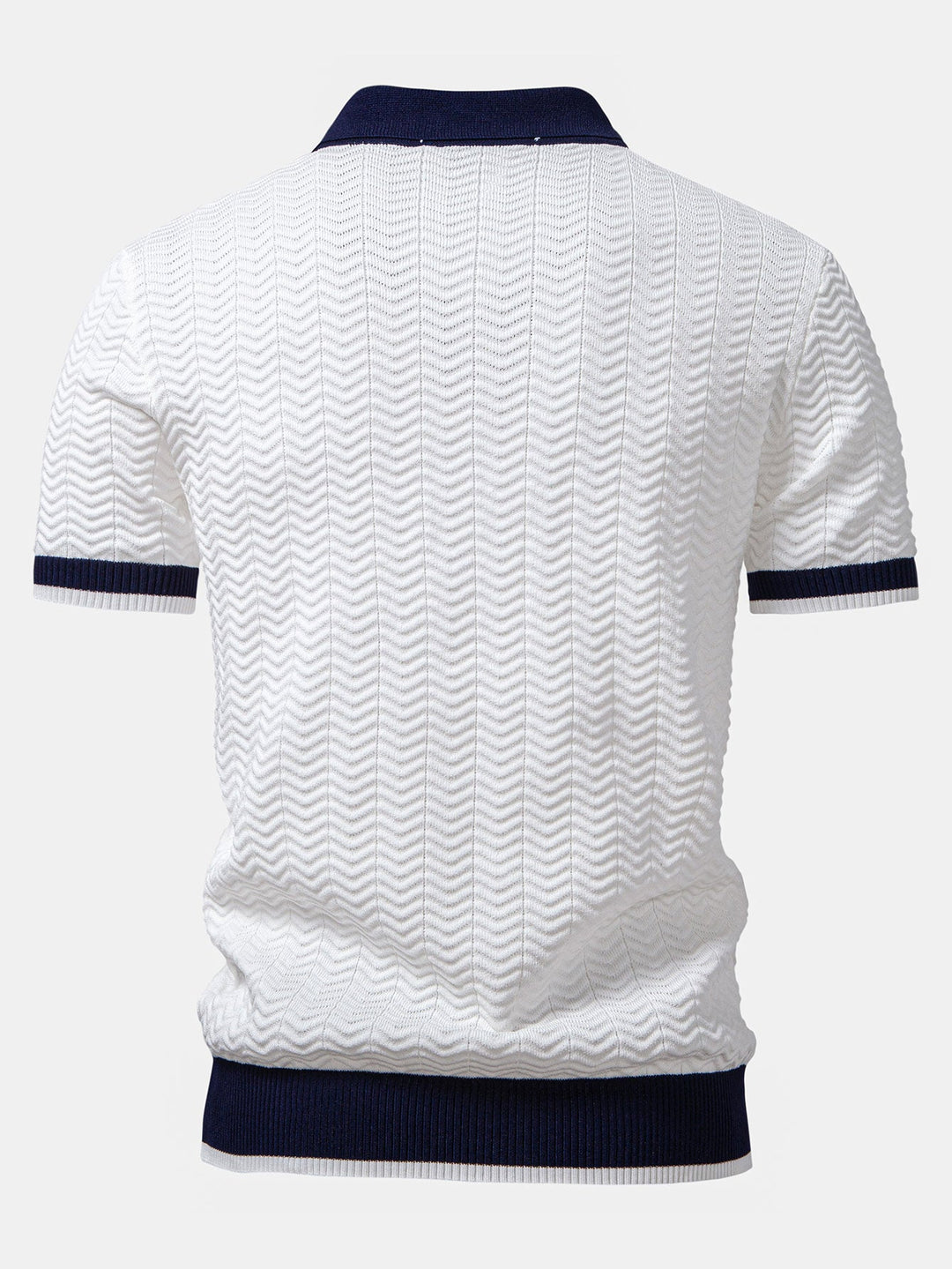 Texture Contrast Knitted V Neck Polo Shirt &amp; Cotton Chino Shorts