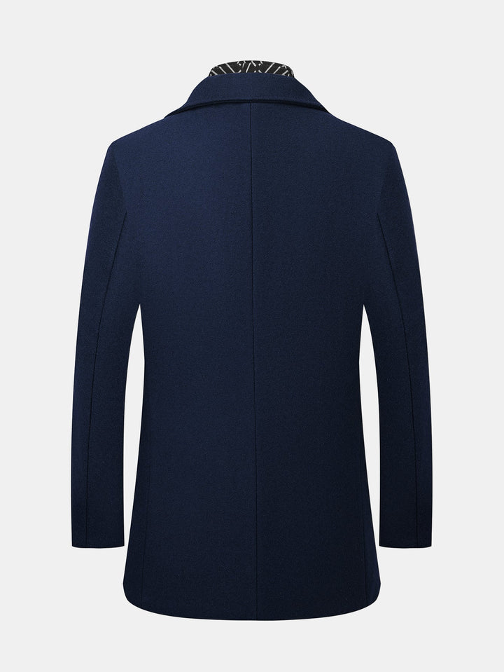 Detachable Scarf Notch Lapel Wool Overcoat