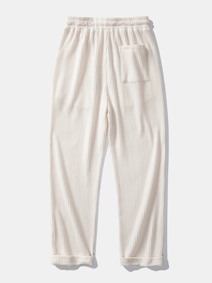 Stripe Johnny Collar Knit Polo &amp; Drawstring Knitted Waffle Pants