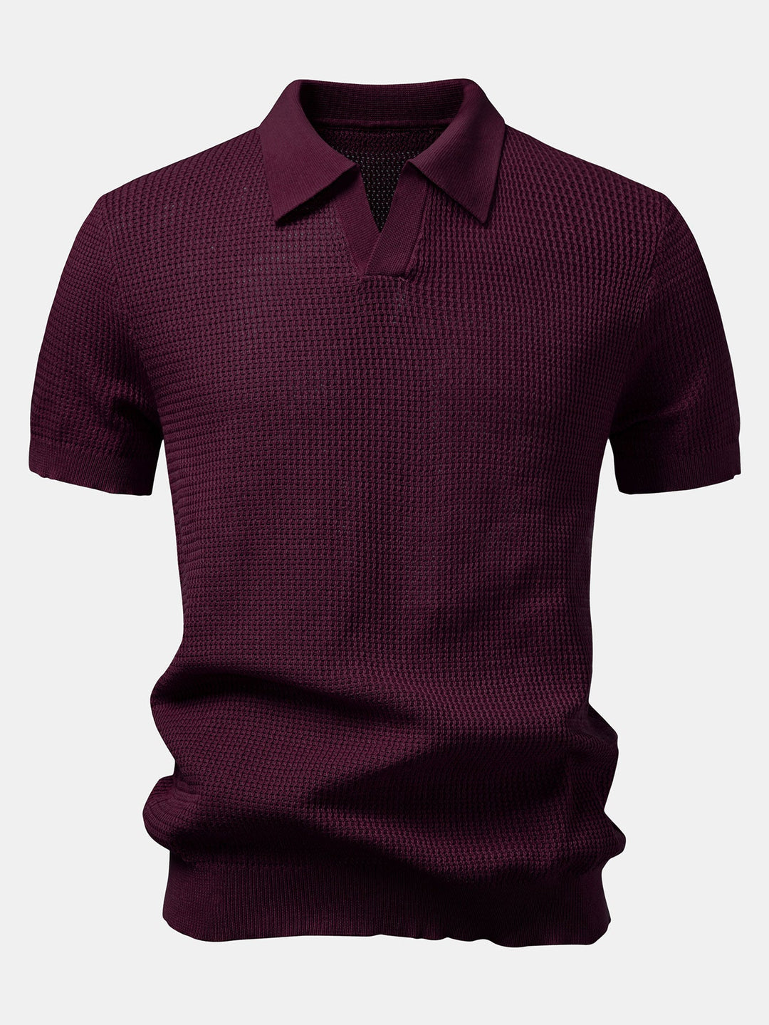 Textured Johnny Collar Crocheted Knit Polo &amp; Straight Leg Linen Pants