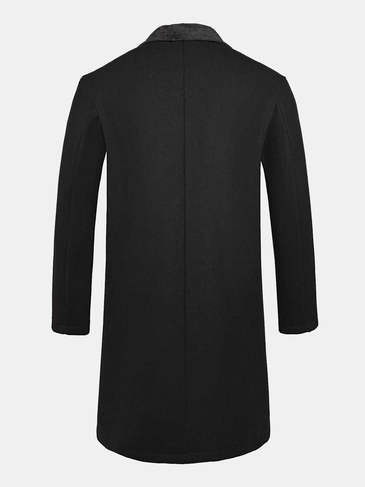 Long Faux Woolen Coat With Teddy Fleece Collar