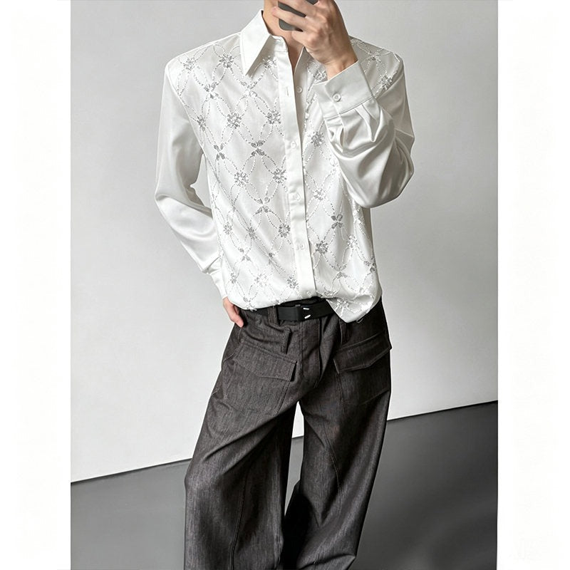Sequin Lace Argyle-Pattern Shirt