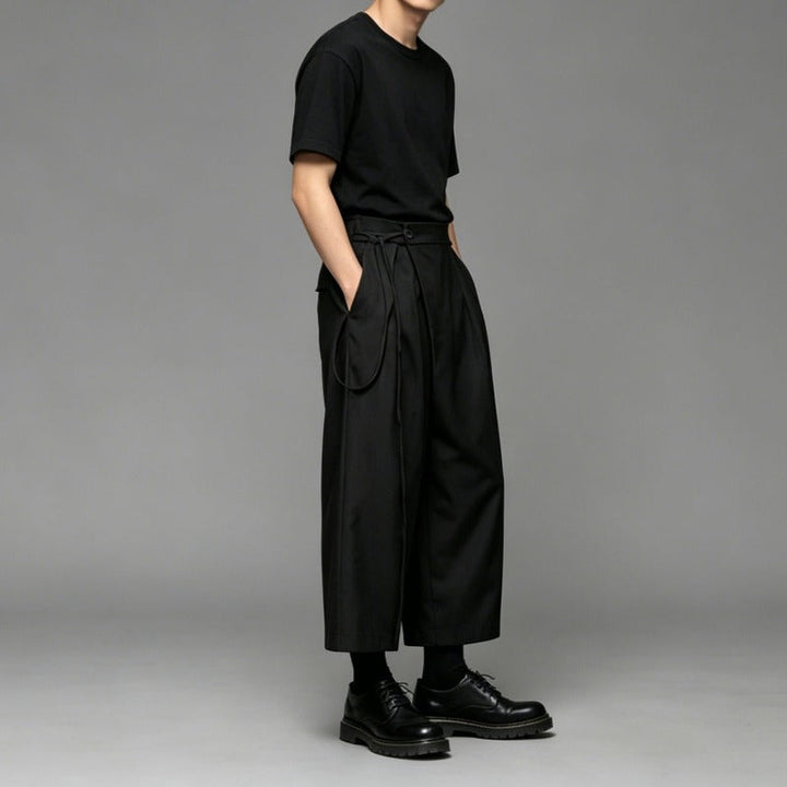 Japanese High-Waisted Wide-Leg Cropped Trousers