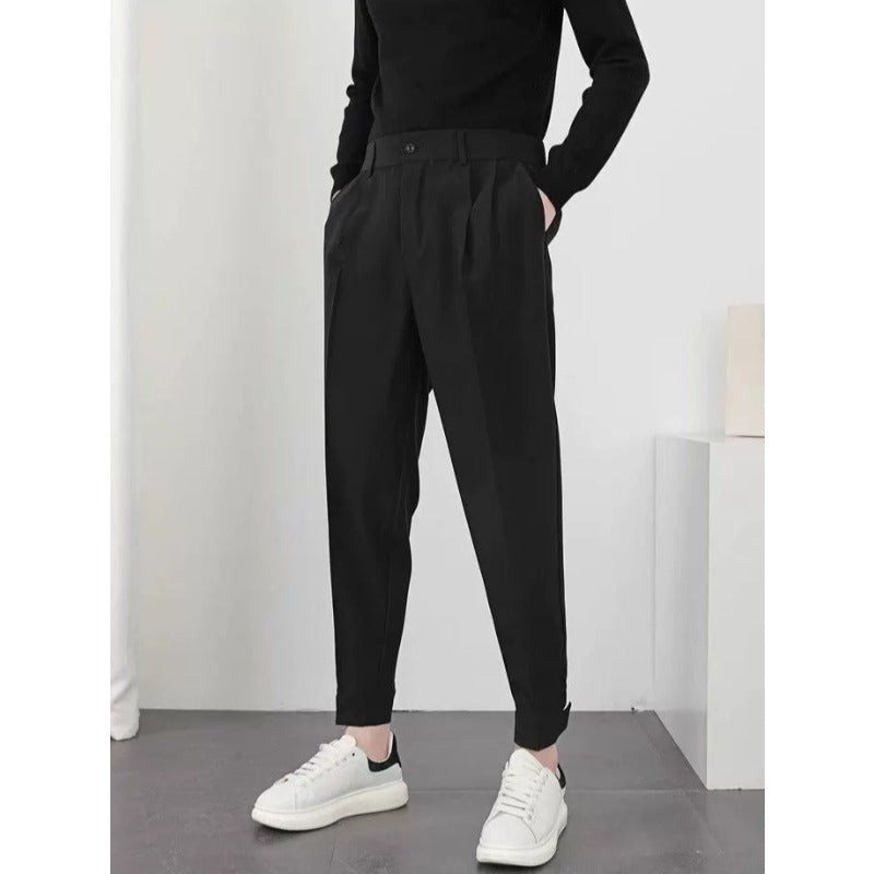 Slim-Fit Tapered Dress Trousers with Fluid Drape