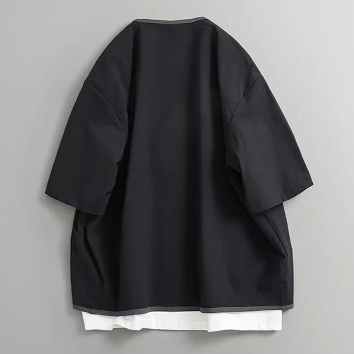 Retro Color-blocked Loose Casual Crew Neck T-shirt