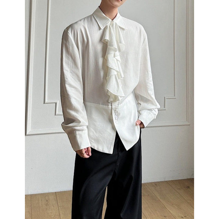 Court-style Detachable Ruffled Collar Waist Belt Shirt